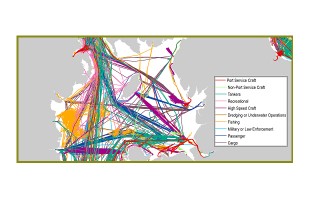 Automatic Identification System showing marine vessel traffic