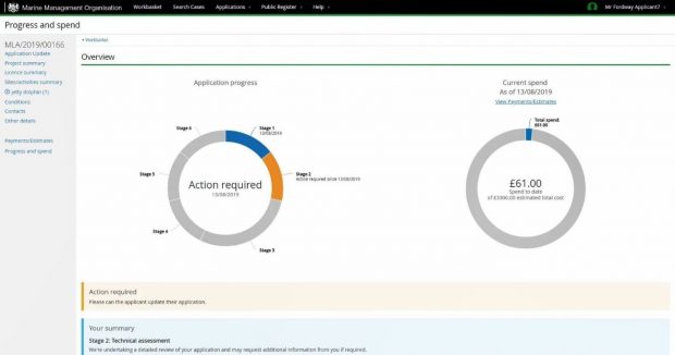 Screenshot of online marine licensing system