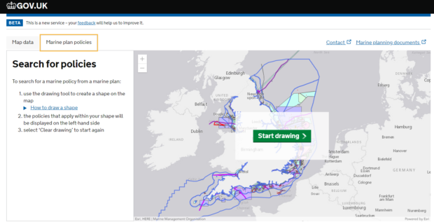 Screen grab pf Explore Marine Plans