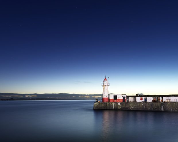 Tidal Observatory, Newlyn Harbour, Newlyn, Cornwall. General view of tidal observatory, shot at twilight, view from north west.