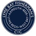 Lyme Bay Fishermen's CIC logo - dark blue circle with organisation name in white writing