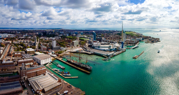 Aerial view of Portsmouth in summer day, UK