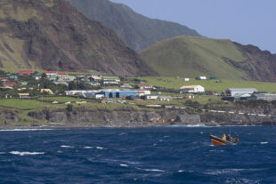 The remote island Tristan da Cunha seen from the sea